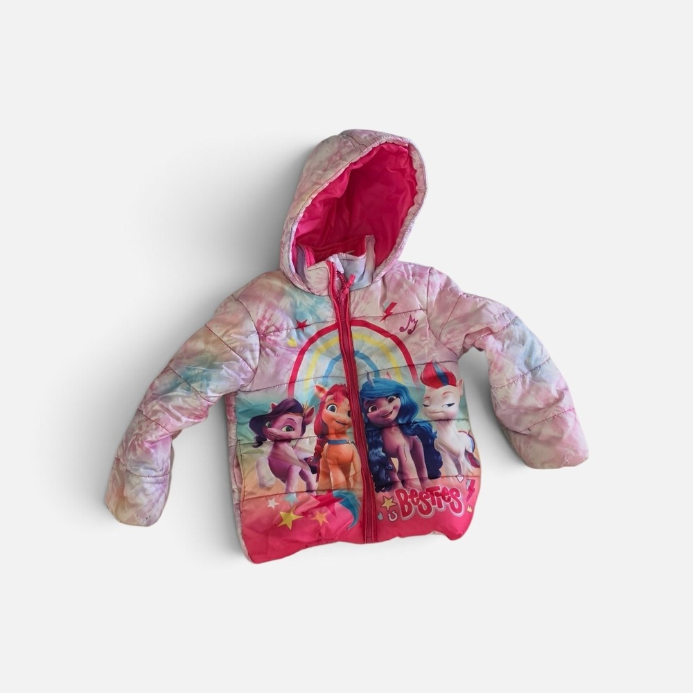 My Little Pony Girls Pink Tie Dye Puffer Jacket Hooded Zip Up SZ Back to School